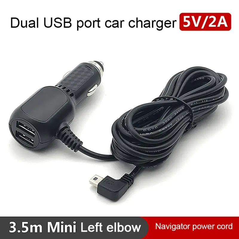 

1PC 12V 2.4A Mini / Mi-cro Cable Interface Dual USB Port Car Charger For Dash Cam DVR RF Charging With 3.5m Cable