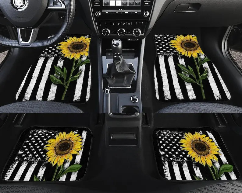 

Sunflower American Flag Car Floor Mat, Personalized Car Mat, Car Accessories, Car Lovers, Car Mats For Women, Independence Day
