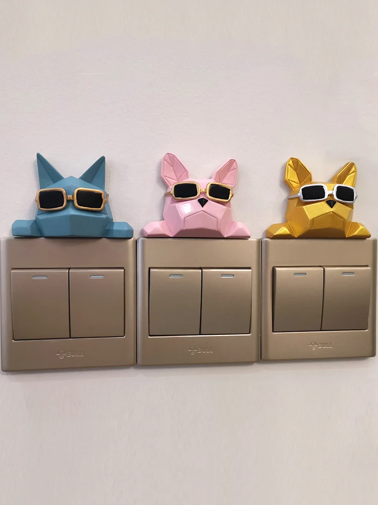 

Switch paste wall paste household 3D three-dimensional Nordic style cute cartoon fadou resin animal socket decoration dog
