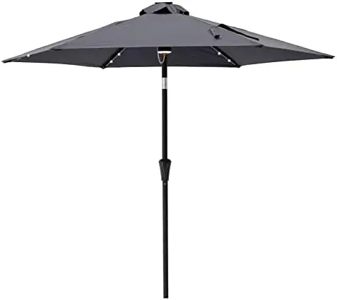 

ft Outdoor Market Table Umbrella with Solar LED Lights and Tilt, Black