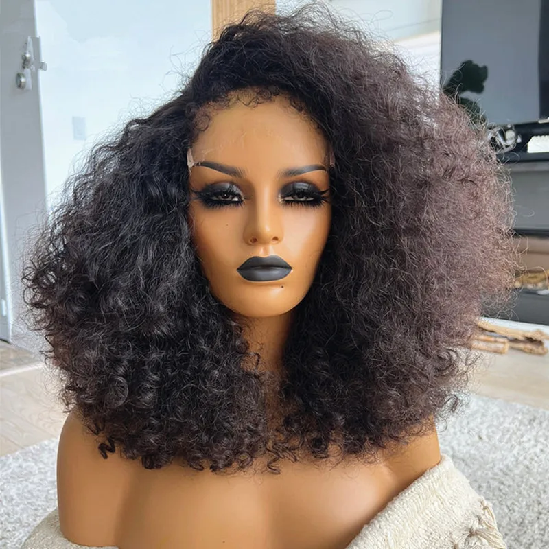 

26 Inches Black Preplucked 200%Density Glueless Kinky Curly Lace Front Wig With BabyHair Heat Temperature Daily Cosplay Wig