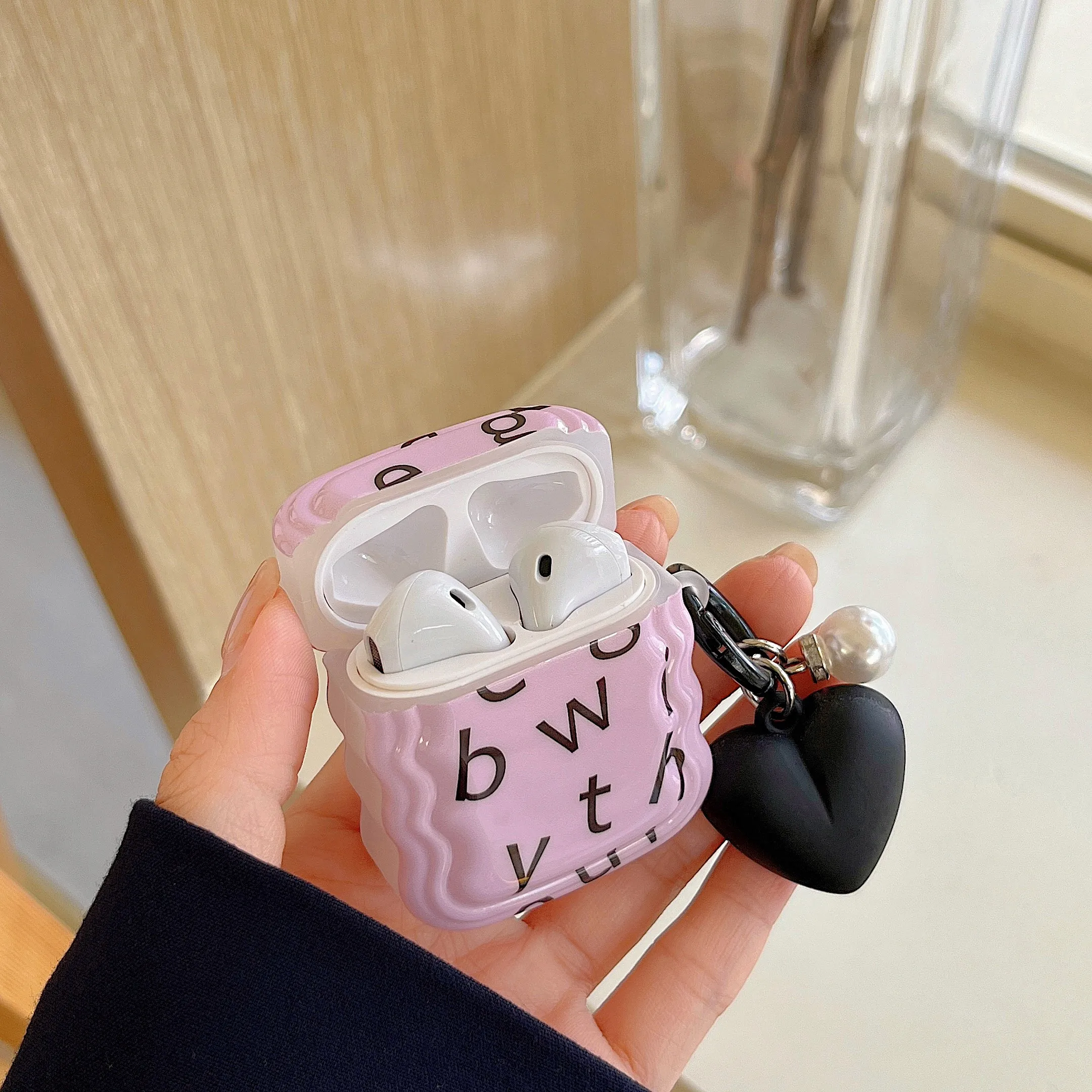

Чехол Air Pro, милый фиолетовый чехол с буквами алфавита для Airpods Pro Air Pods 3 Pro, силиконовый чехол с подвесками в виде сердец, чехол s Air 2