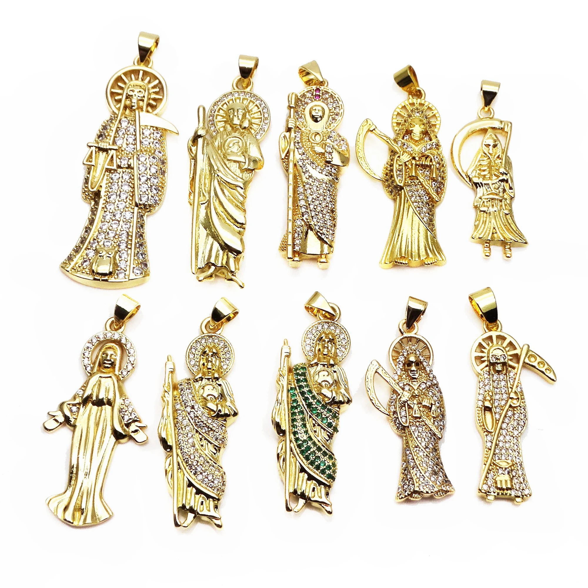

A god of death sickle pendants charms Micro inlay zircon copper Gold plated virgin Mary pendant DIY women necklace accessorie