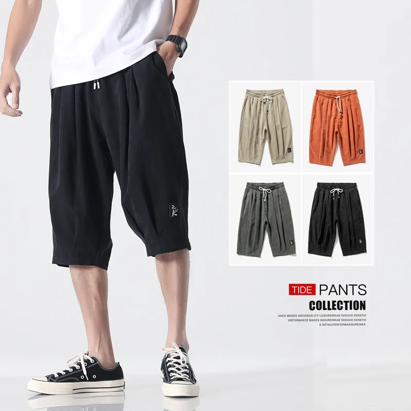 

Summer Men Sweatpants Sports Pants Plus Size 8XL Mens Breathable Loose Thin Knee Length Drawstring Elastic Waist Track Pants New