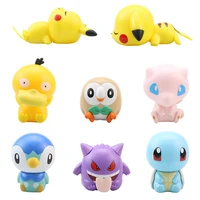 8 pcsset pokemon action figures kawaii anime pikachu mewtwo psyduck gengar mewpiplup rowlet squirtle action childrens toy gift