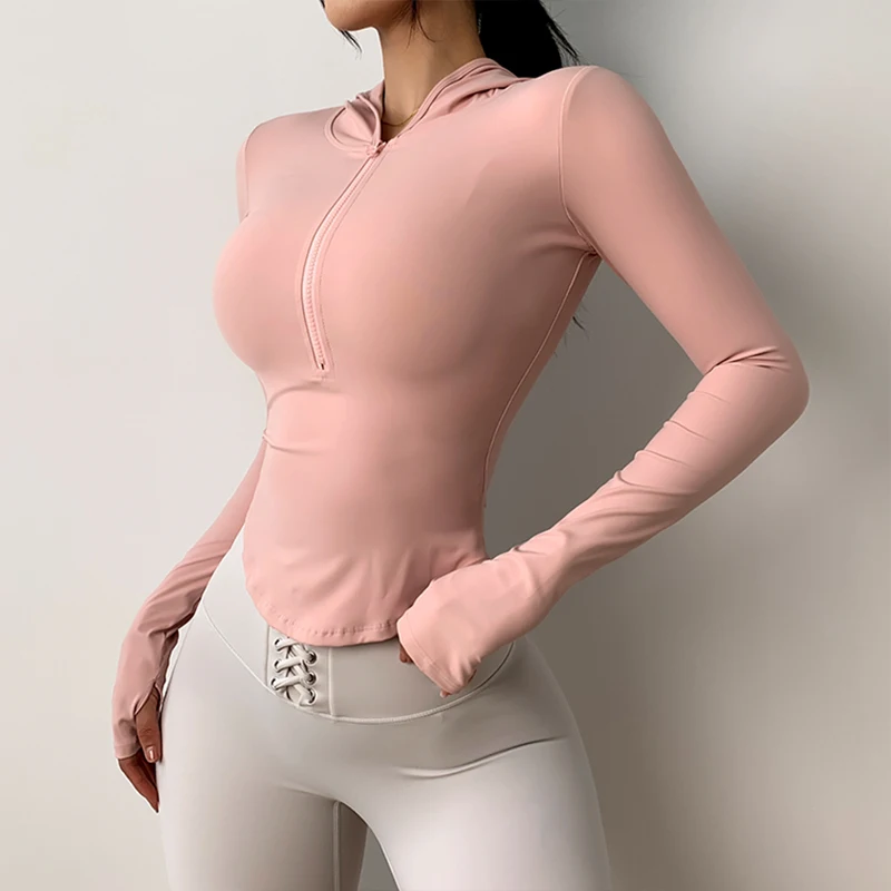 New Running Elasticity Yoga Jacket Slimming Top Coat Women's Sports Jacket Gym Sports Long Sleeves Women Tights Zipper Hoodie