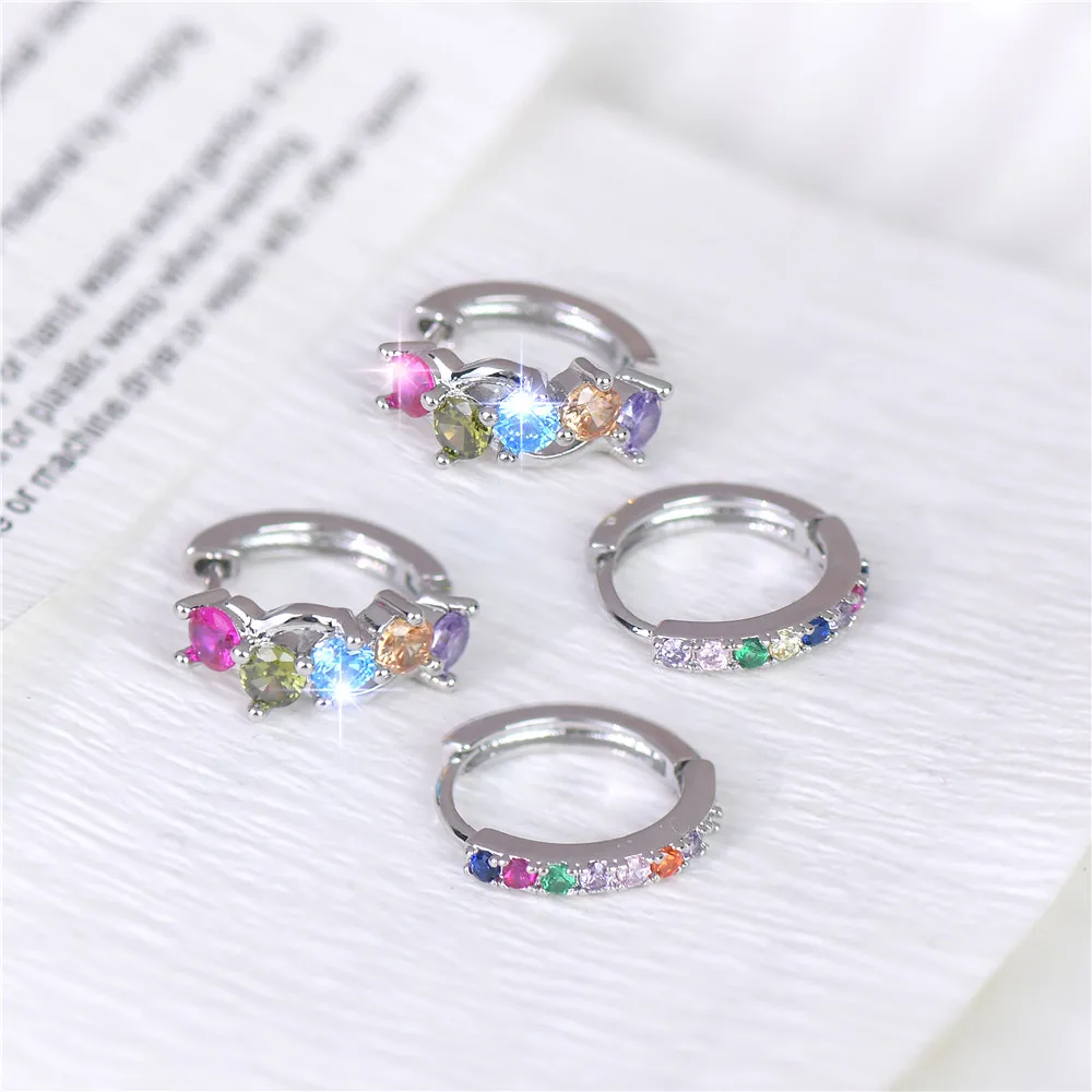 

South Korea'S New Cool Style Delicate Color Zircon Earrings Color Contrast Trend Unique Row Drill Cute Ear Buckle Daily Wear