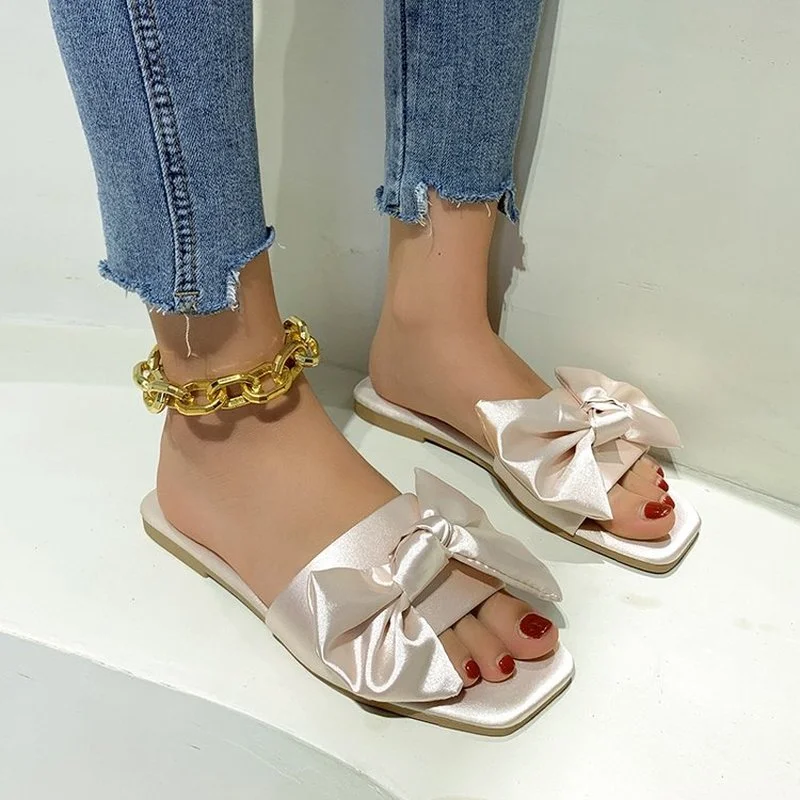 

Summer Home Slippers Polka Dot Pattern Silk Comfortable Slippers Butterfly Women's Shoes Fur Slides for Women Furry Slippers 43