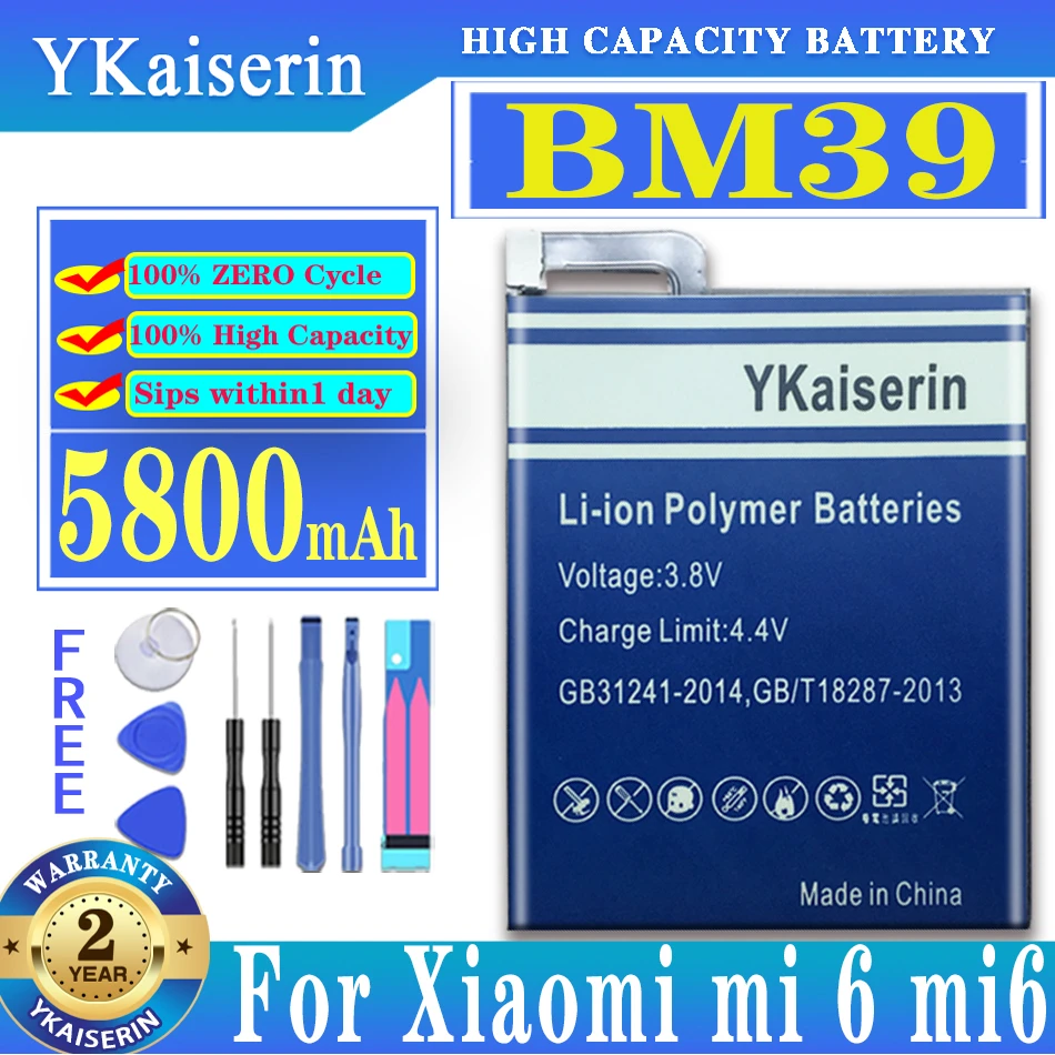

Аккумулятор ykaisсеребрин для Xiao Mi BM39 5800 мач для XiaoMi 6 BM39 Mi6/Xiao Mi 6, батареи большой реальности + трек №