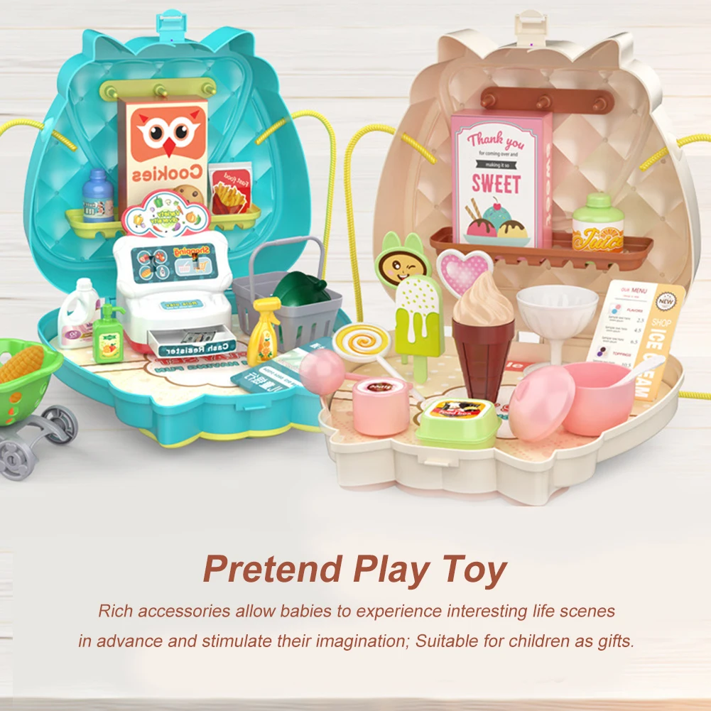 

Kids Makeup Toys For Girls Pretend Play Set Educational Portable Plastic Pretend Play Simulation Ice Cream Kitchen Shoulder Bag