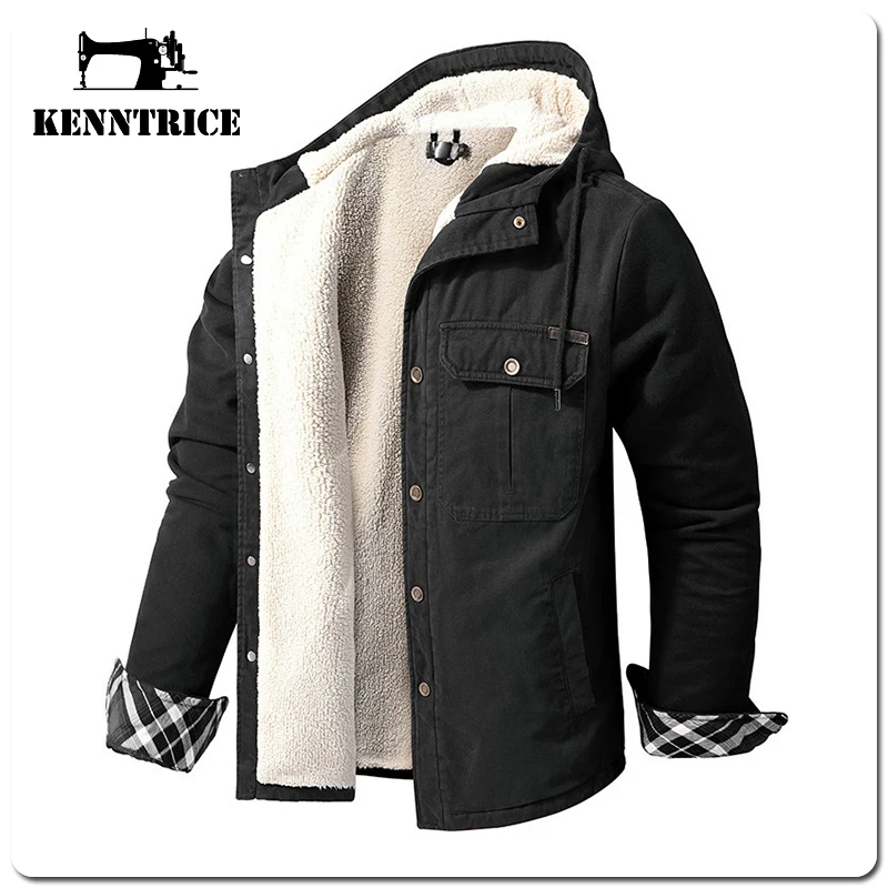 Kenntrice Parkas Jackets Thermal Cold Proof Fleece Polar Fleece Hooded Large Size Big Yards Classic Vintage Loose Men'S Snow