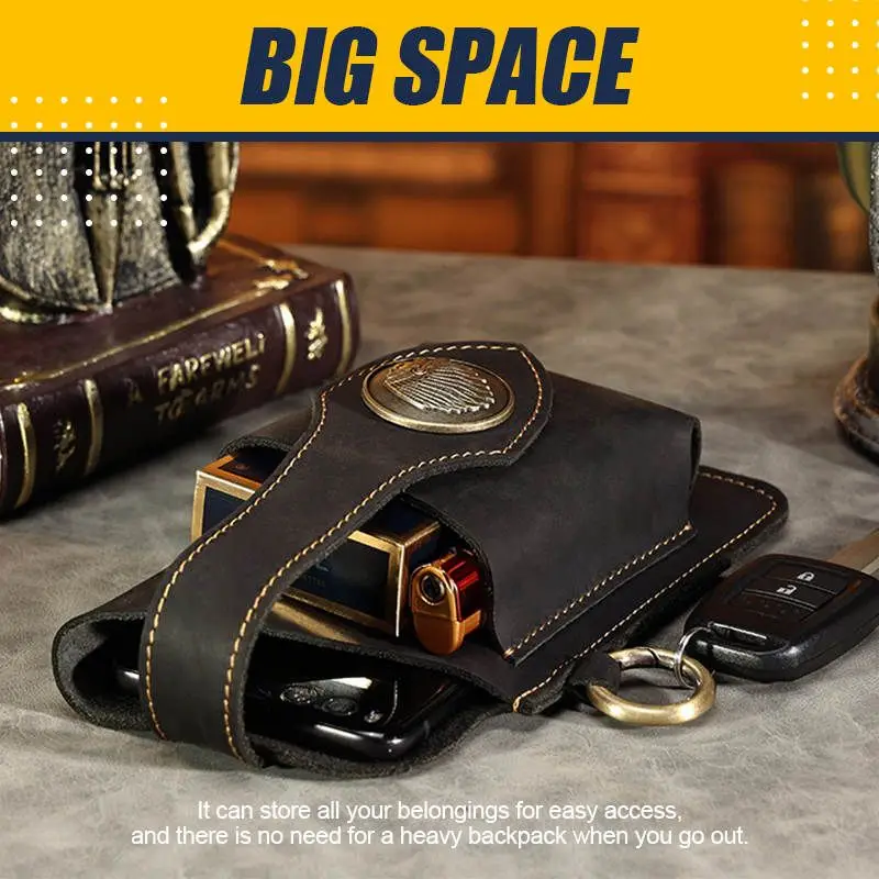 Vintage Leather  Belt Waist Bag Pack Men Tactical Multifunction Holster Portable Key Holder Mobile Phone Cigarette Tools Case