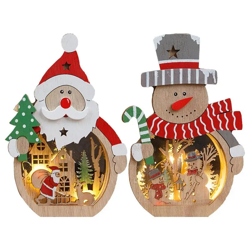 

Светильник ящиеся настольные рождественские украшения, Деревянный Санта-Клаус/Снеговик, светящийся Рождественский Настольный знак, украш...