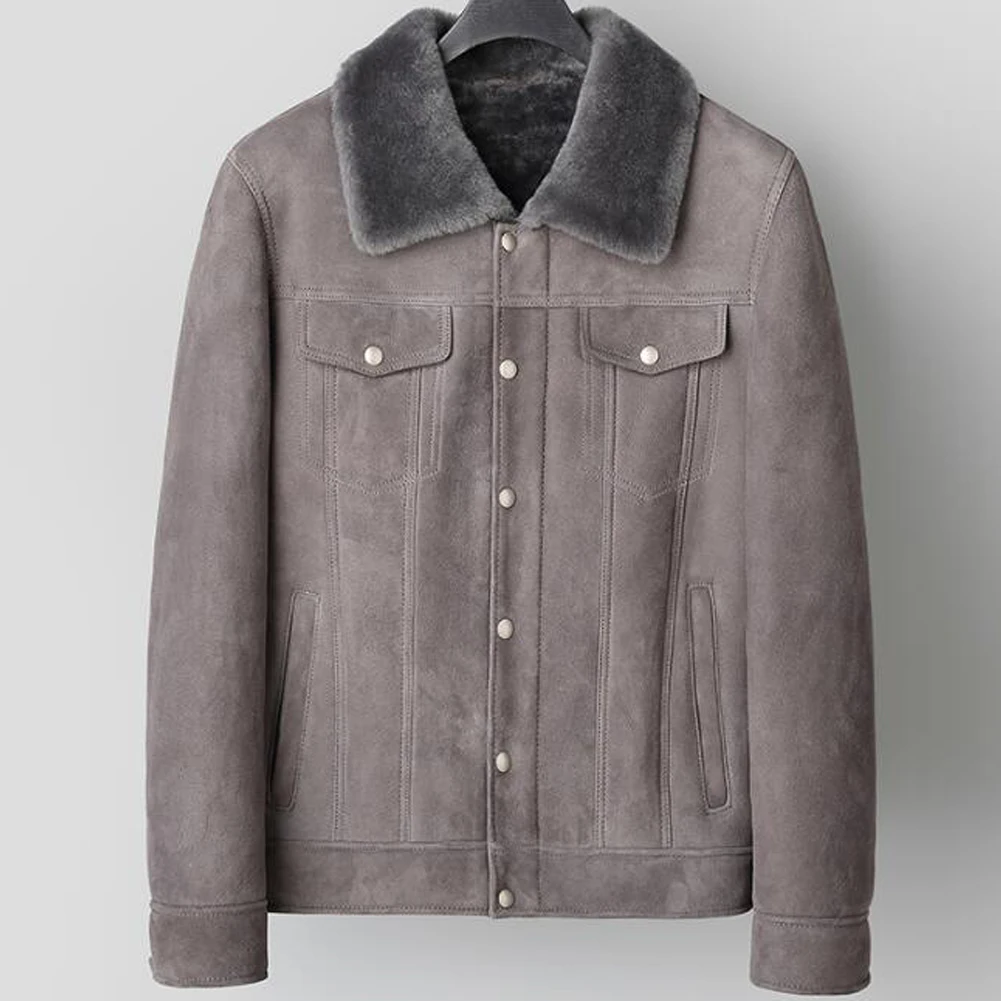 Мужская дубленка Denny&ampDora серая зимняя толстая теплая замшевая