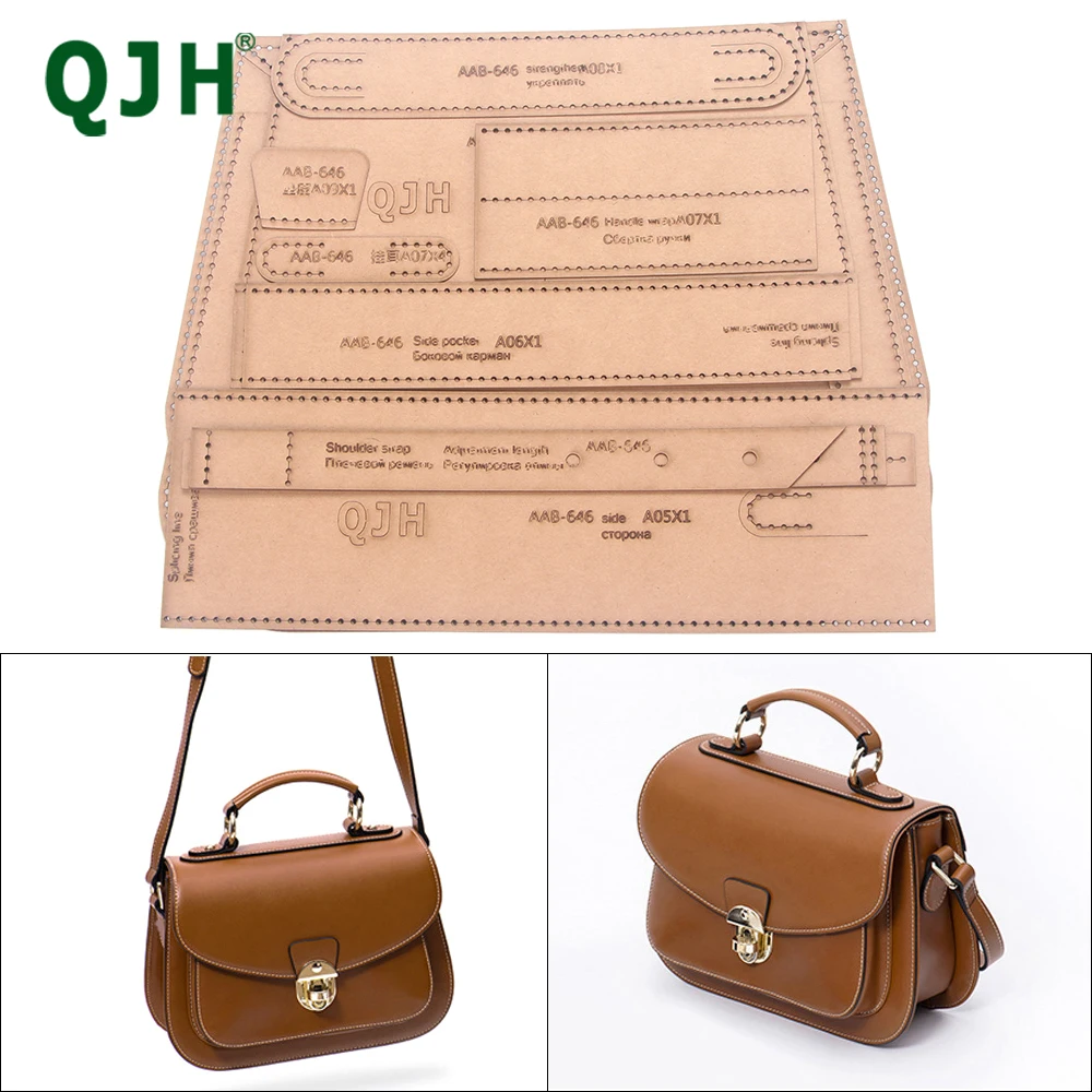 QJH หนึ่งไหล่ Crossbody กระเป๋ากระเป๋าอานม้าอะคริลิค/Kraft กระดาษแม่แบบหนังทำด้วยมือ DIY ออกแบบรูปแบบภา...