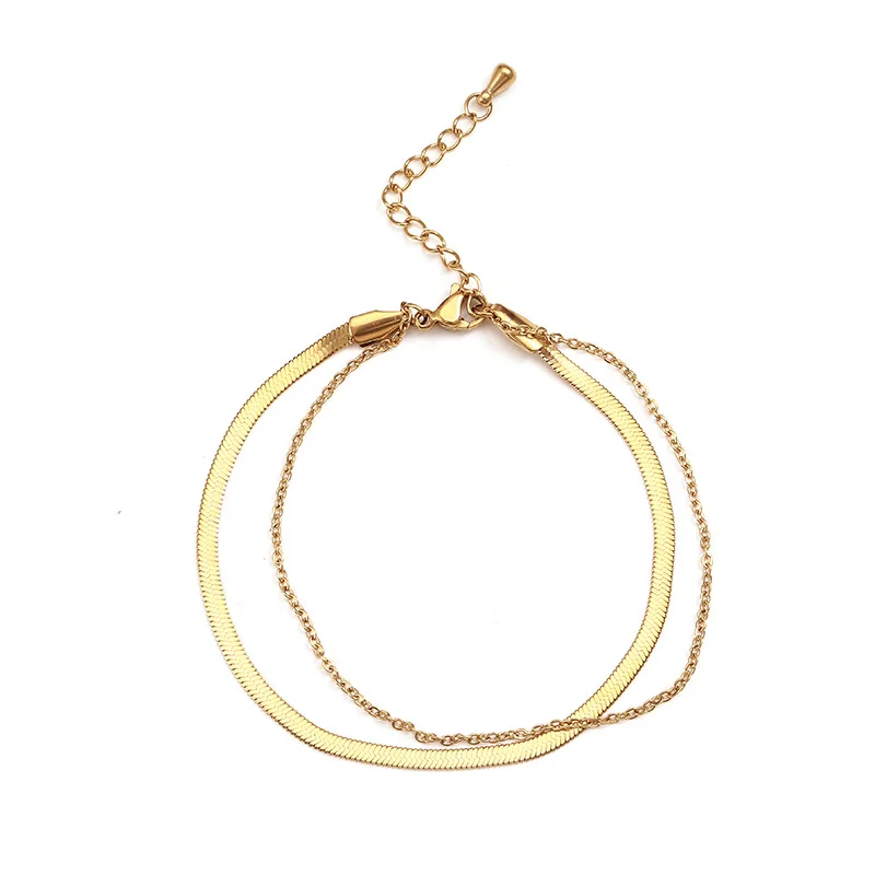 

Браслет женский двухслойный из змеиной цепи, модный простой элегантный браслет золотистого цвета из нержавеющей стали, не выцветает, 2023
