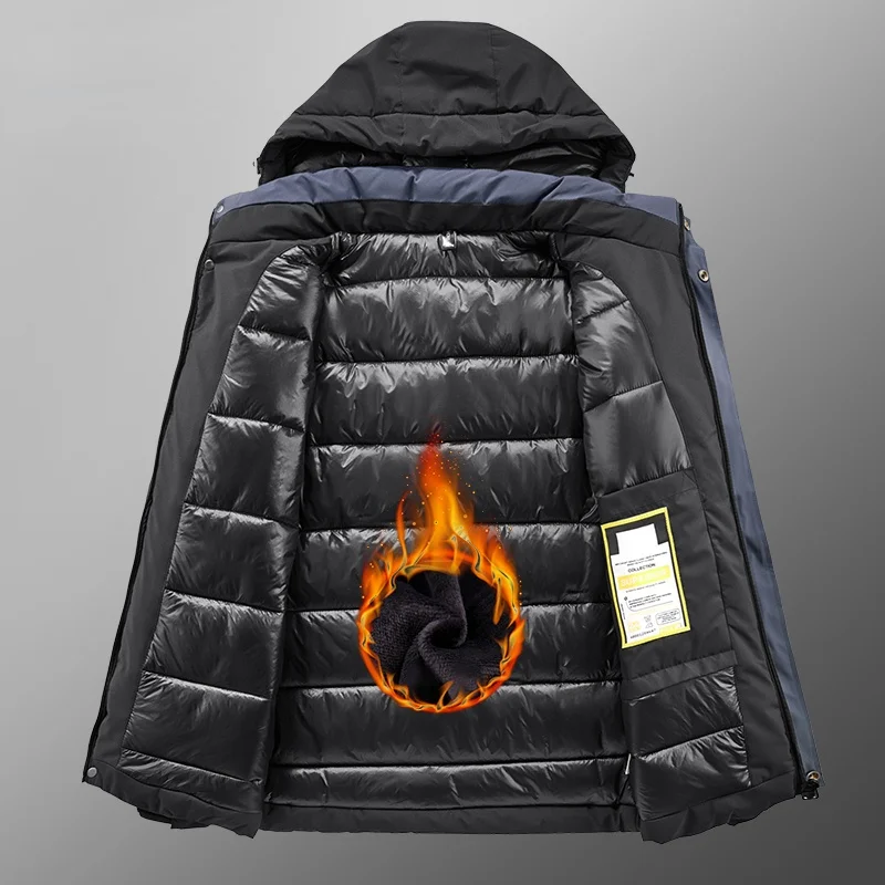 Mens Winter Jacket Padded Down Warm Outerwear Waterproof Hooded Coat Husband Parka Male Overcoat Autumn Black Jacket Windbreaker