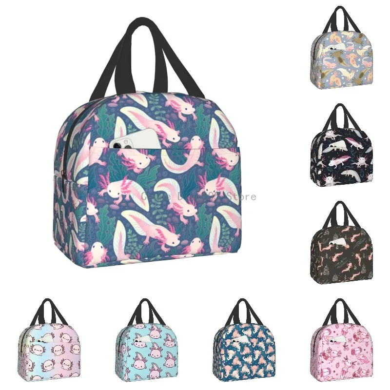 

Cute Axolotls Lunch Bag For Women Kids School Children Food Cooler Warm Insulated Lunch Box Portable Camping Travel Picnic Bag