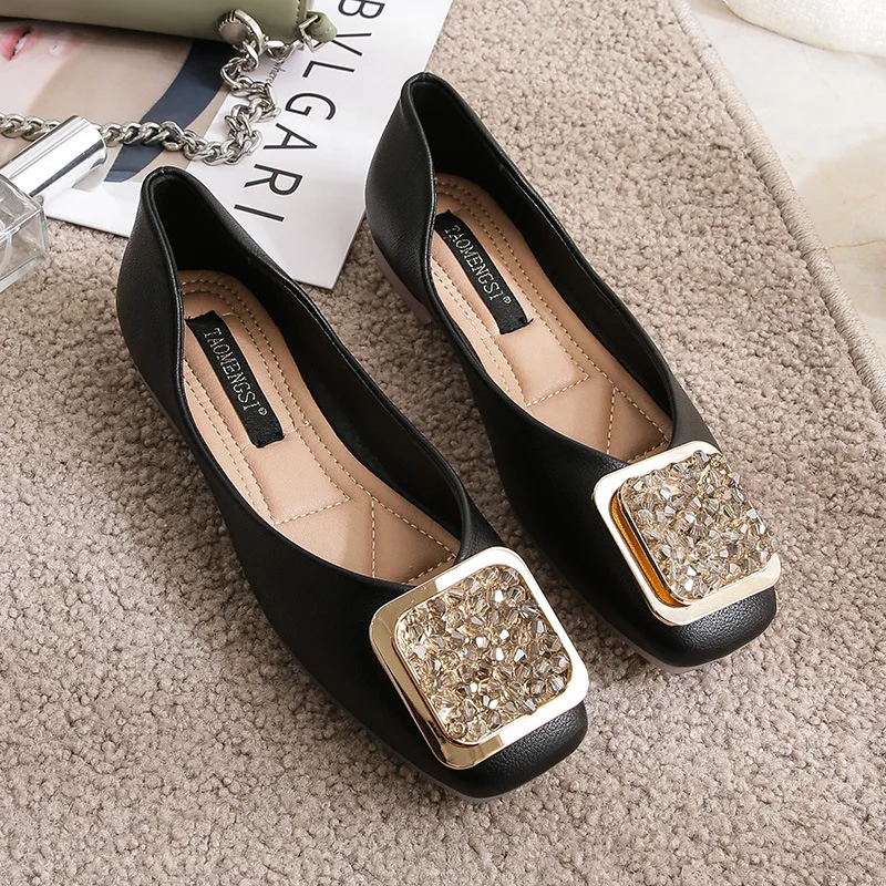 

Roman Style Shallow Mouth Women's Single Shoes Metal Decoration Party Casual Female Shoes Spring Autumn Square Toe Ladies Flats