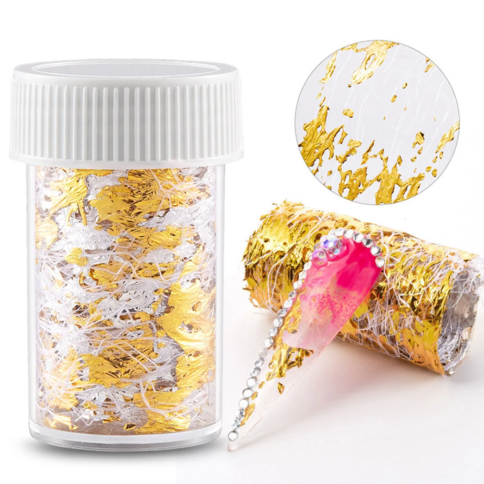

Двухсторонняя Золотая фольга, Оловянная фольга в форме хлопьев для ногтей, декоративные наклейки, блестящие уличные полоски для ногтей с ро...