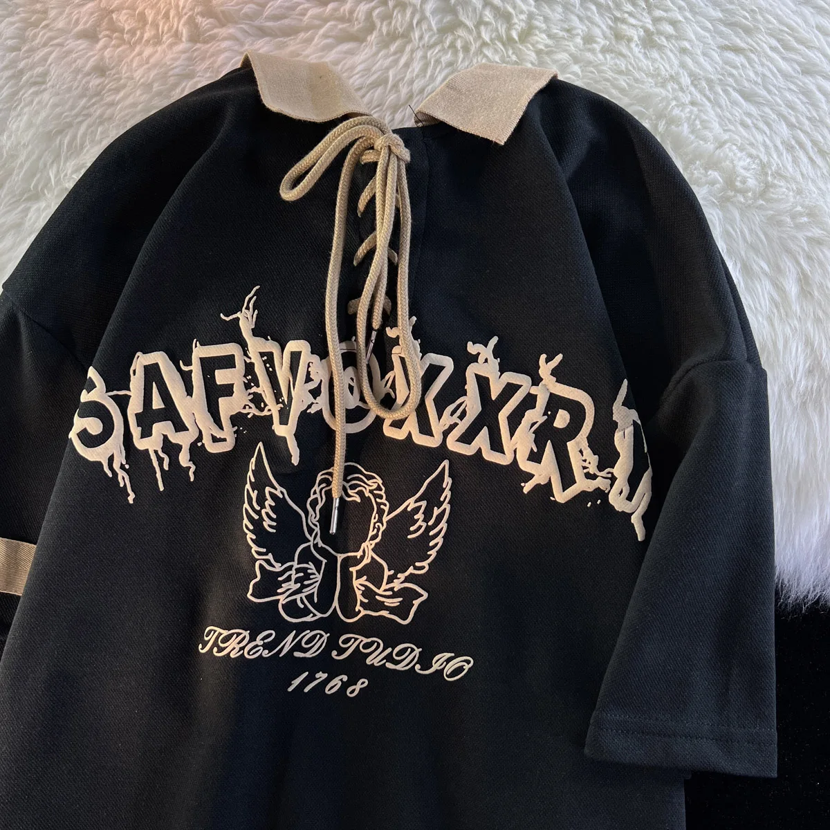 Американская винтажная рубашка-поло Ангел с короткими рукавами женская летняя