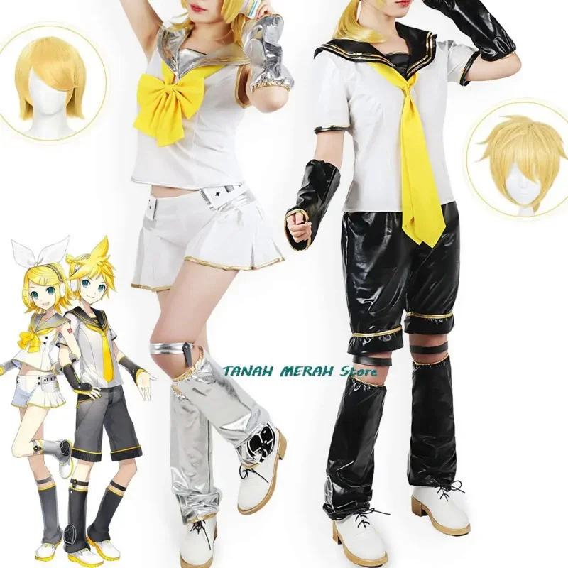 Anime Kcagamine Rin Len Cosplay Costumes Brother Sister Uniform Halloween Party Yellow Wigs Christmas Gifts Tops Pants Clothes