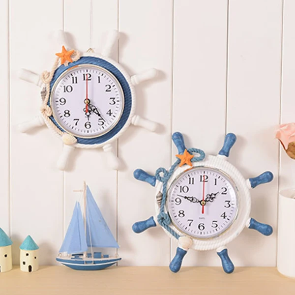 

1pc Random Color Nautical Beach Wheel Wall Clocks Maritime Time Clock for Home Living Room Decoration