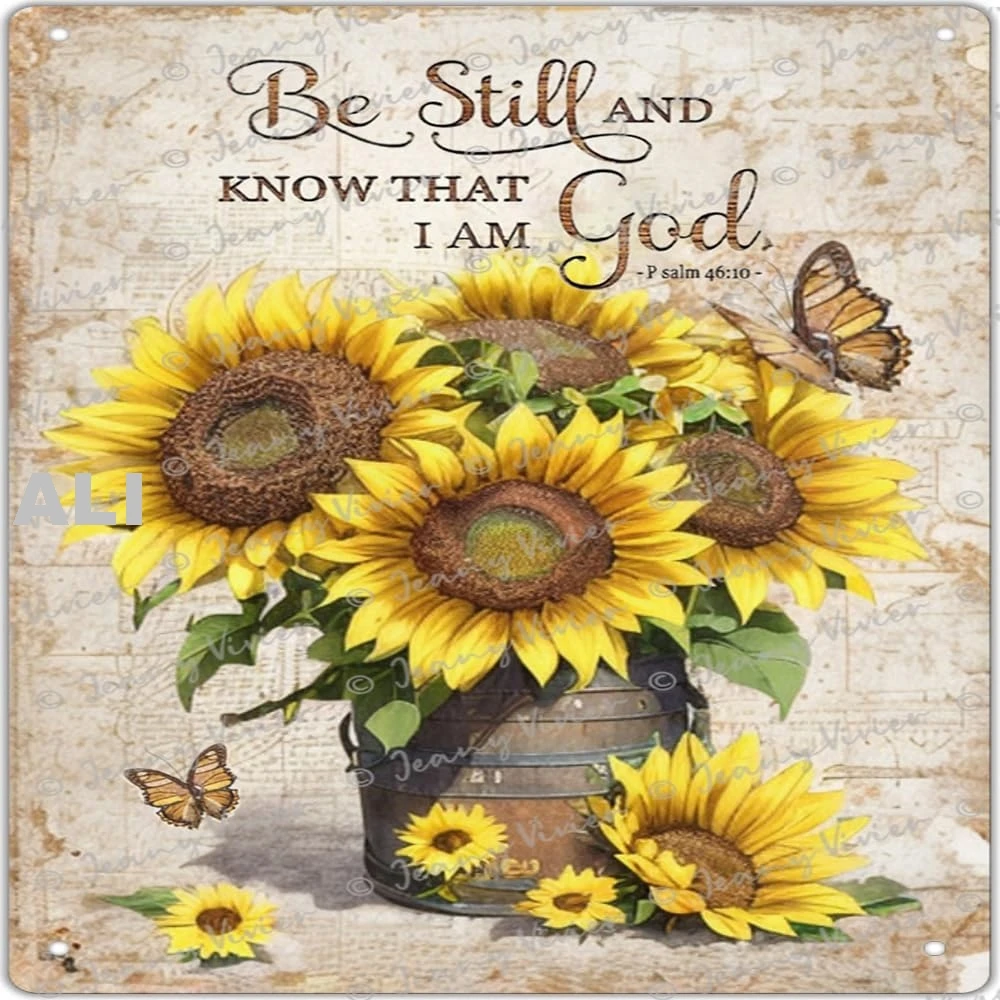 Металлическая жестяная вывеска с подсолнухом и винтажными цветами садовая