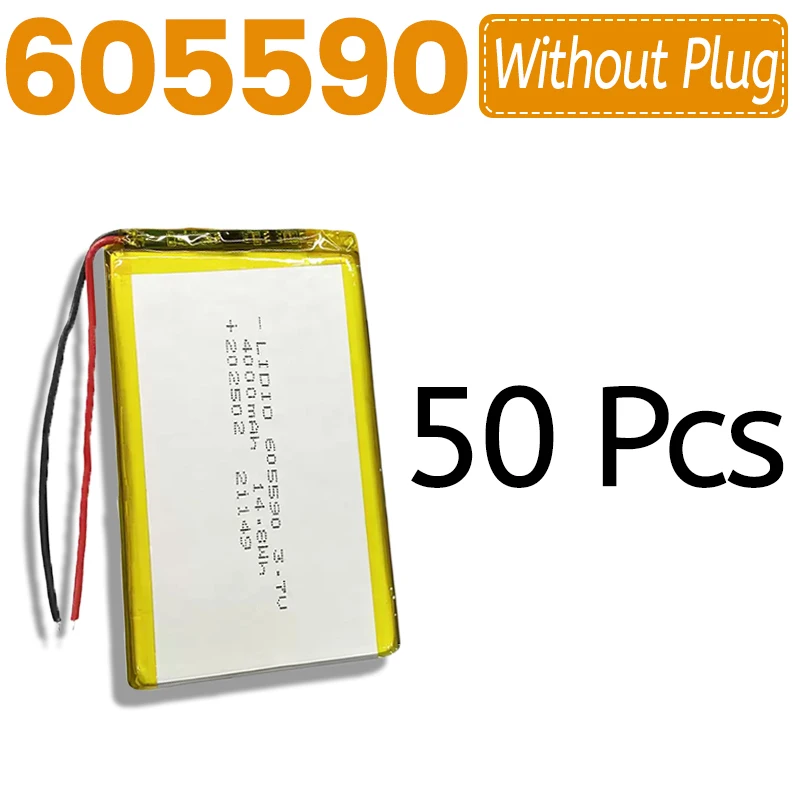 Фото Литий-полимерный аккумулятор 3.7V 4000mAh 605590 с 2 проводами для планшетов, повербанков, колонок, DIY-проектов №1