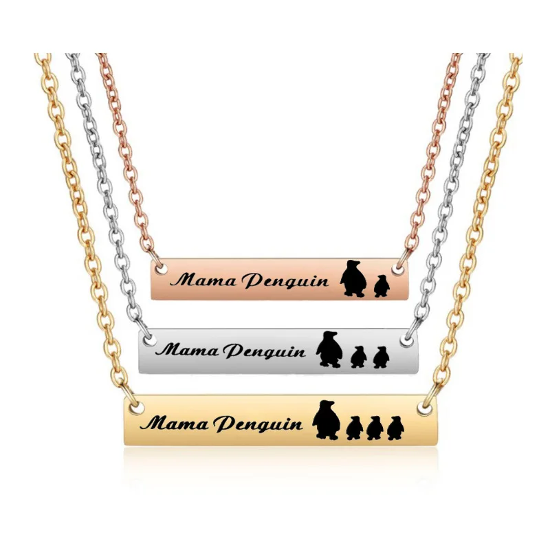 

18K Gold Plated Stainless Steel Message Name Plate Necklace Customized Deep Engraved Blank Bar Pendant Necklace