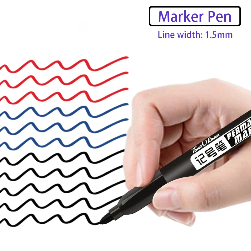 3/6Pcs Black Oily Marker Pen Does Not Fade Waterproof Hook Line 1.5mm Color Painting Stationery Office Supplies |