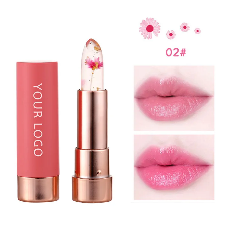 

New Dried Flower Jelly Color Changing Lipstick Private Label Transparent Moisturizing Warm 6 Colors Lipstick