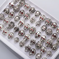 wholesale 2050pcslots crystal vintage silver color gothic skull punk mix style biker metal jewelry mens rings