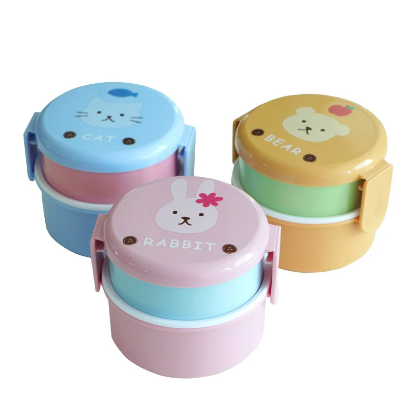 

540ml Animal Lunch Box Japanese Double-layer Round Mini Bento Box Children's Fruit Box Snack Box Microwave Kids Lunch Box