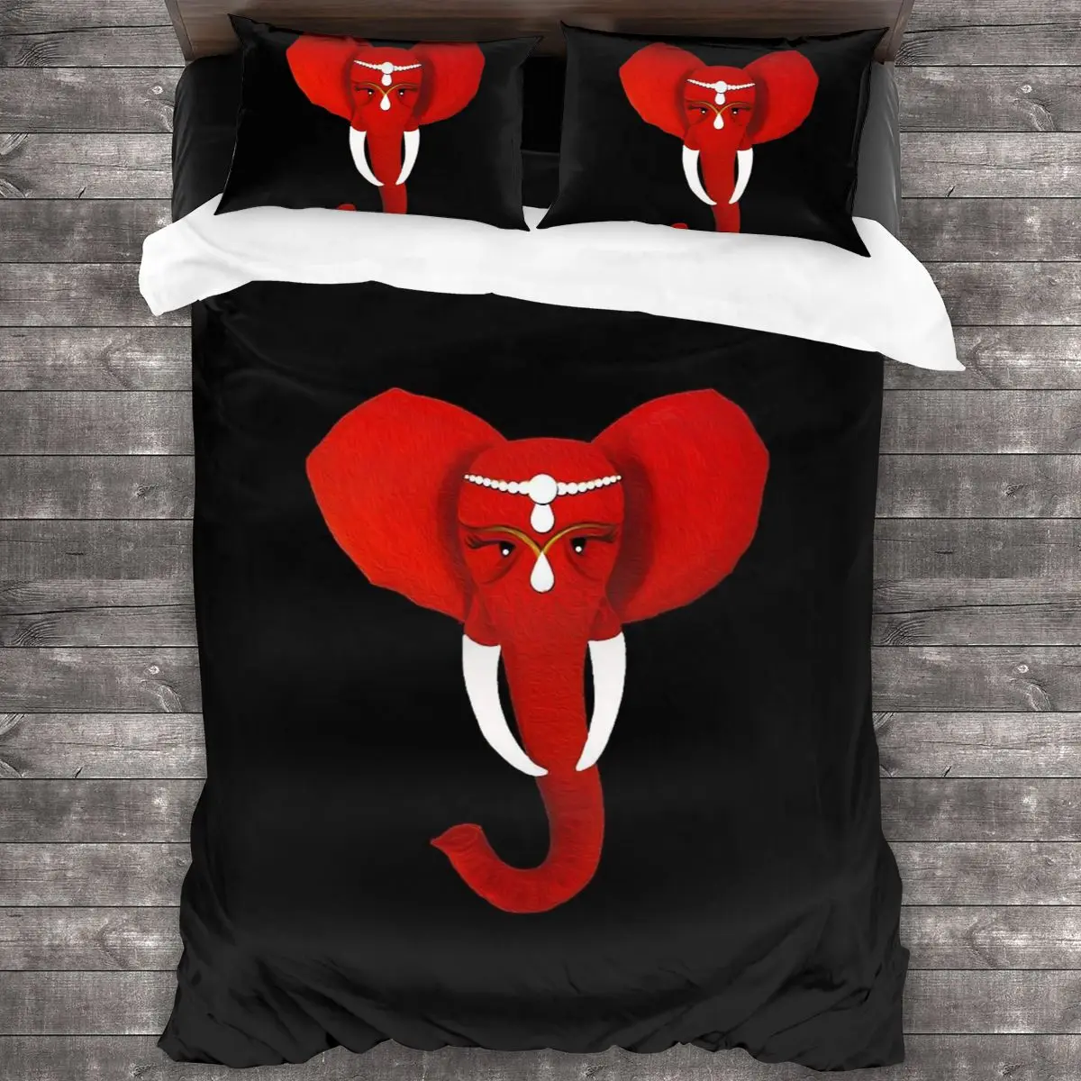 

Red Elephant 3 Soft Microfiber Comforter Set with 2 Pillowcase, Quilt Cover With Zipper Closure King Size Comforter Cover