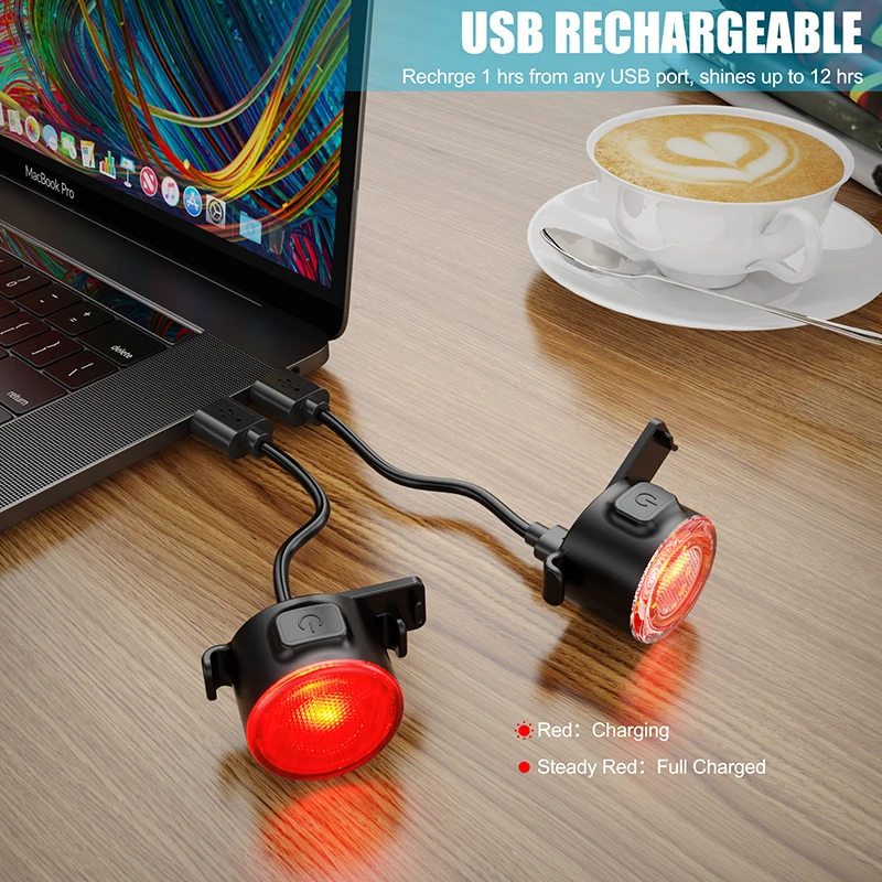 Bicycle Rear Light USB Rechargeable Waterproof Bike Safety Warning Light For MTB Helmet Pack Bag Tail Light Cycling Taillight images - 6