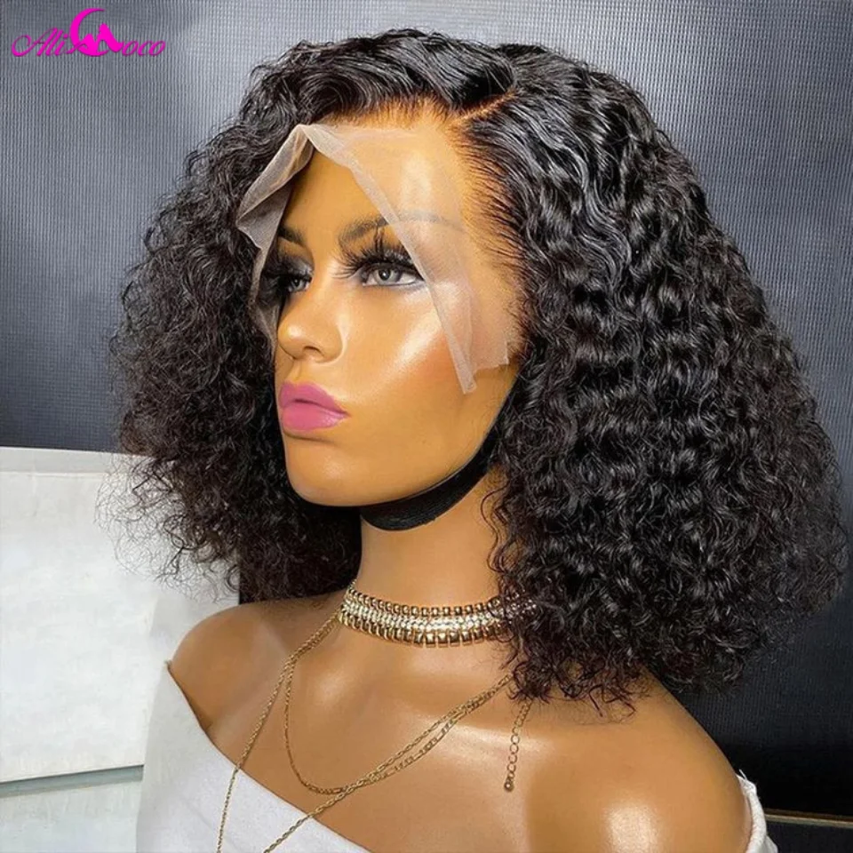180 Density Short Curly Bob Brazilian Human Hair Lace Front Wigs 13X4 Lace Frontal Curly Wig For Black Women Ali Coco Bob Wig