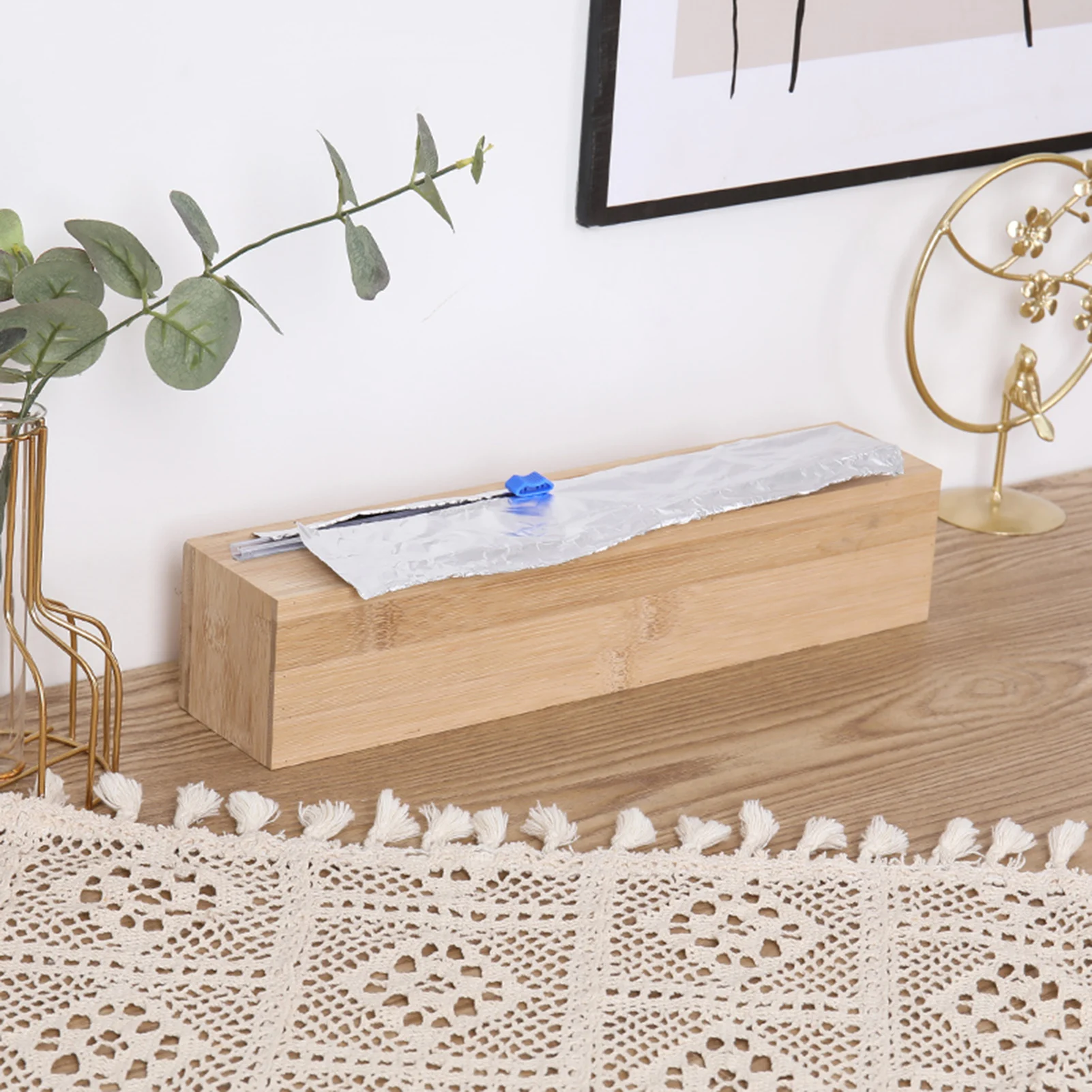 

Bamboo Wood Cling Film Cutter Sturdy And Reusable Cling Wrap Dispenser Aluminum Foil Parchment Paper Cling Wrap Dispenser For