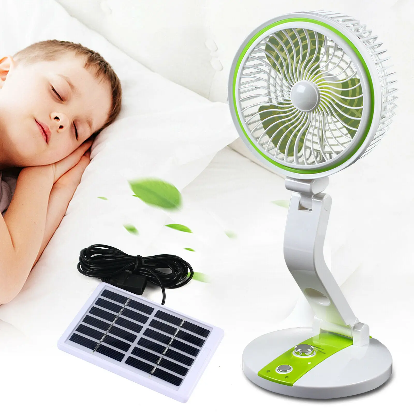 

180° Adjustable Portable Solar Powered Fan Desk Cooling Cooler LED Night Light
