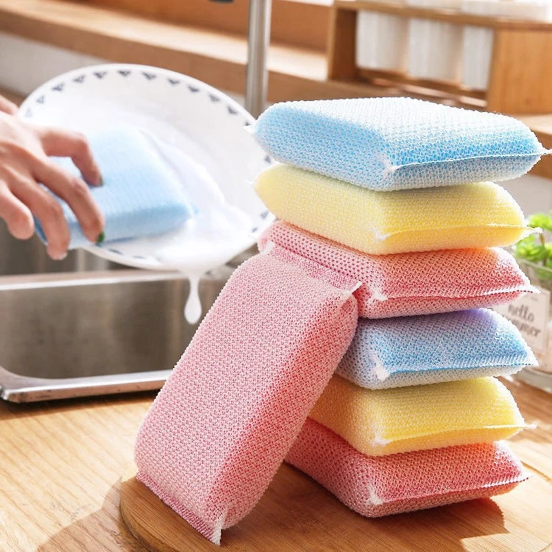 

4pcs Kitchen Dishwashing Sponge Dish Wash Cloth Scouring Pad Sponges Wipe Non-stick Oil Cleaning Cloth Tools