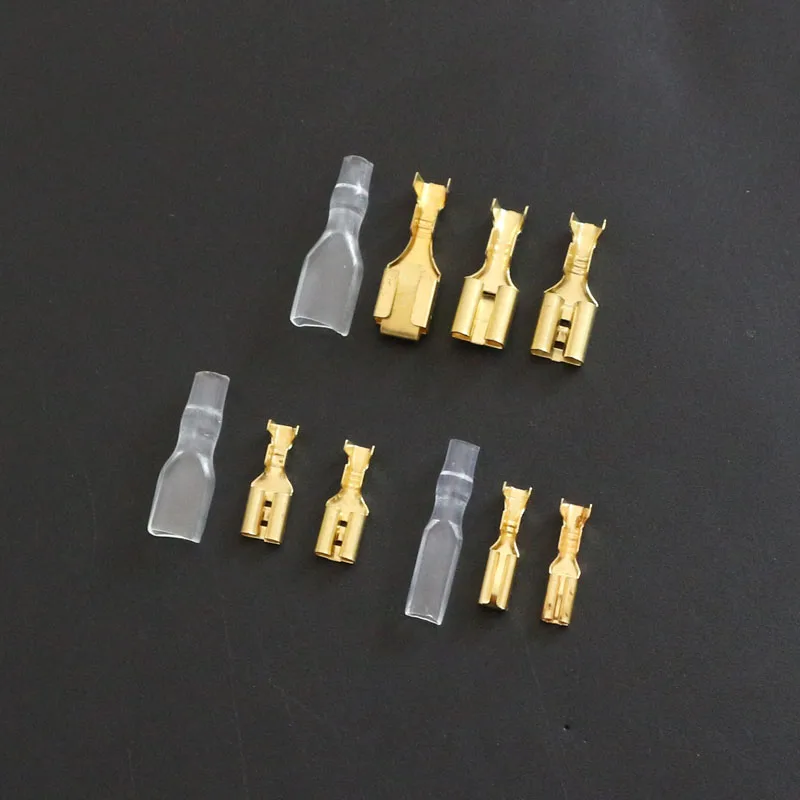 

100pcs Female male Spade Connector brass 2.8 /4.8 /6.3 Crimp Terminal and Insulating Sleeves For Terminals 22-12AWG