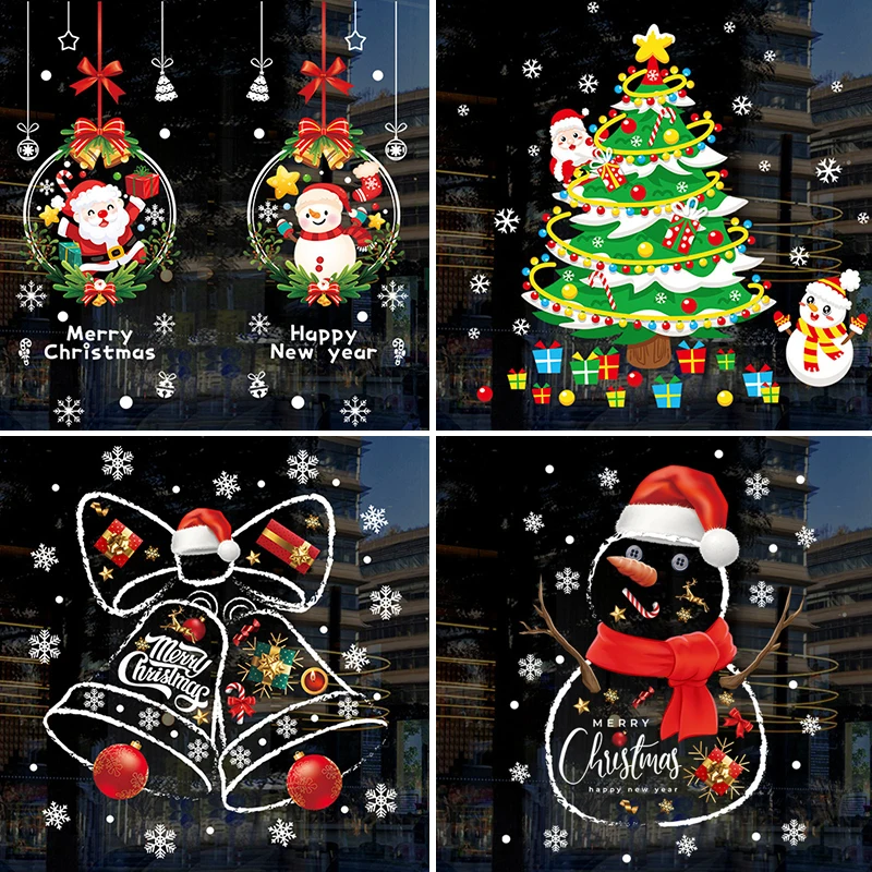 2024 New Year Christmas Stickers Santa Claus Snowman Xmas Tree Window Stickers Merry Christmas Decorations for Home Navidad 2023