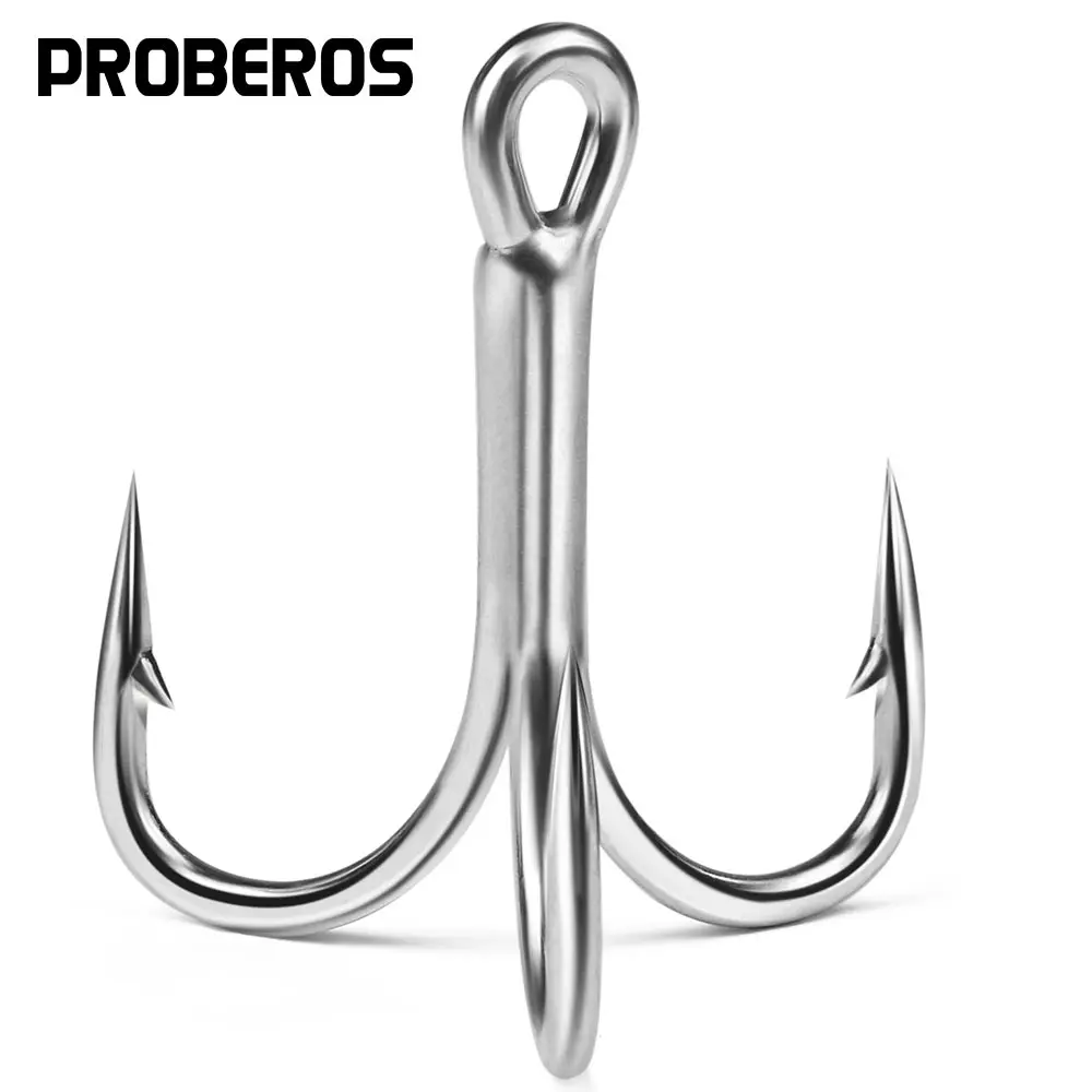 

PRO BEROS 10PCS Huge Fishing Hooks 4#-5/0# Super Big Carbon Steel Fishhook Bright Tin Color Treble Hooks Barbed Fishing Tackle