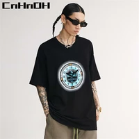cnhnoh new arrival fashion mens t shirts oversized top unisex clothing essentials womens t shirts contrast color clock b023