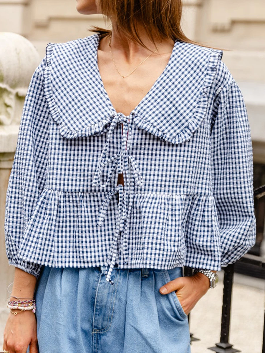 Блузка женская с баской пышными рукавами и оборками на подоле