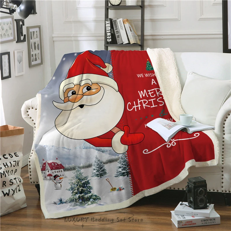 

Одеяло с красным Санта-Клаусом, снеговиком, шерстяным покрытием, всесезонное одеяло с кондиционированием, покрывало для дивана, украшение для дома
