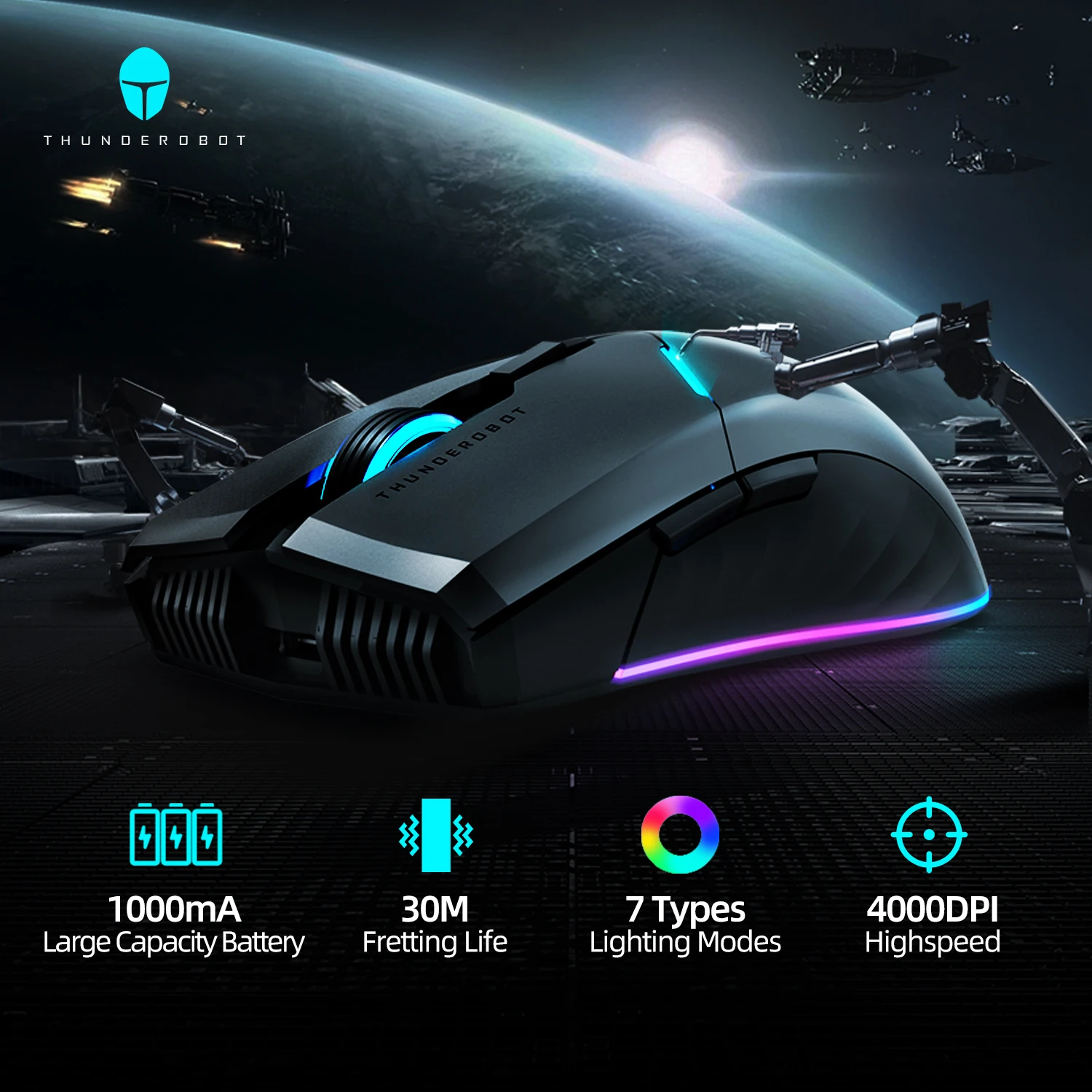 

ThundeRobot ML703 Wireless Gaming Mouse 2.4G Wireless Wired RGB Gamer 16000 DPI 1000mAh Rechargeable Mouse for Laptop PC Gaming
