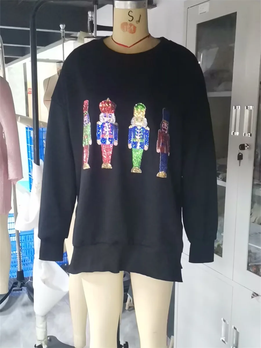 Женская толстовка с блестками и круглым вырезом длинным рукавом