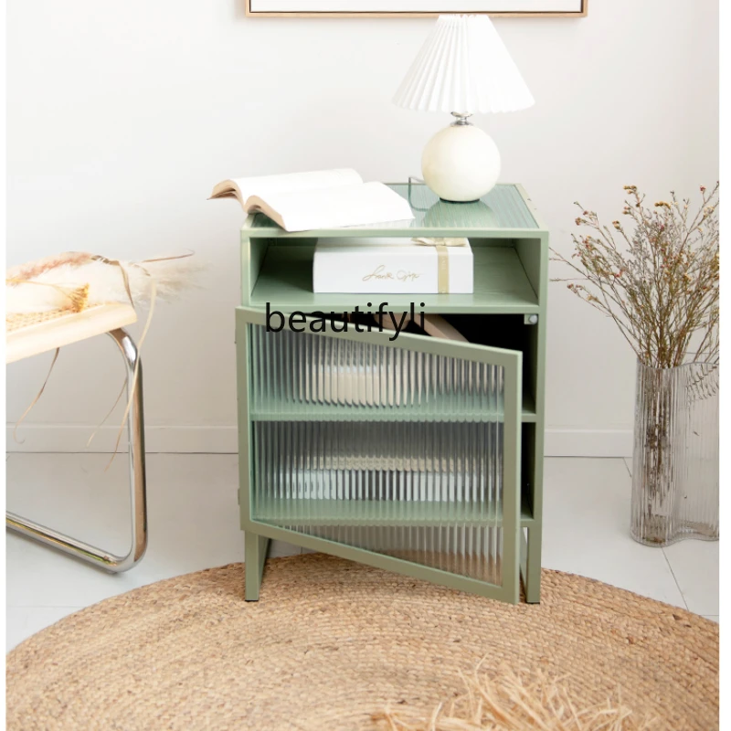 

yj Minimalist Changhong Glass Bedside Table Ins Style Mini Small Bedroom Installation-Free Light Luxury Nordic Sofa Edge Table