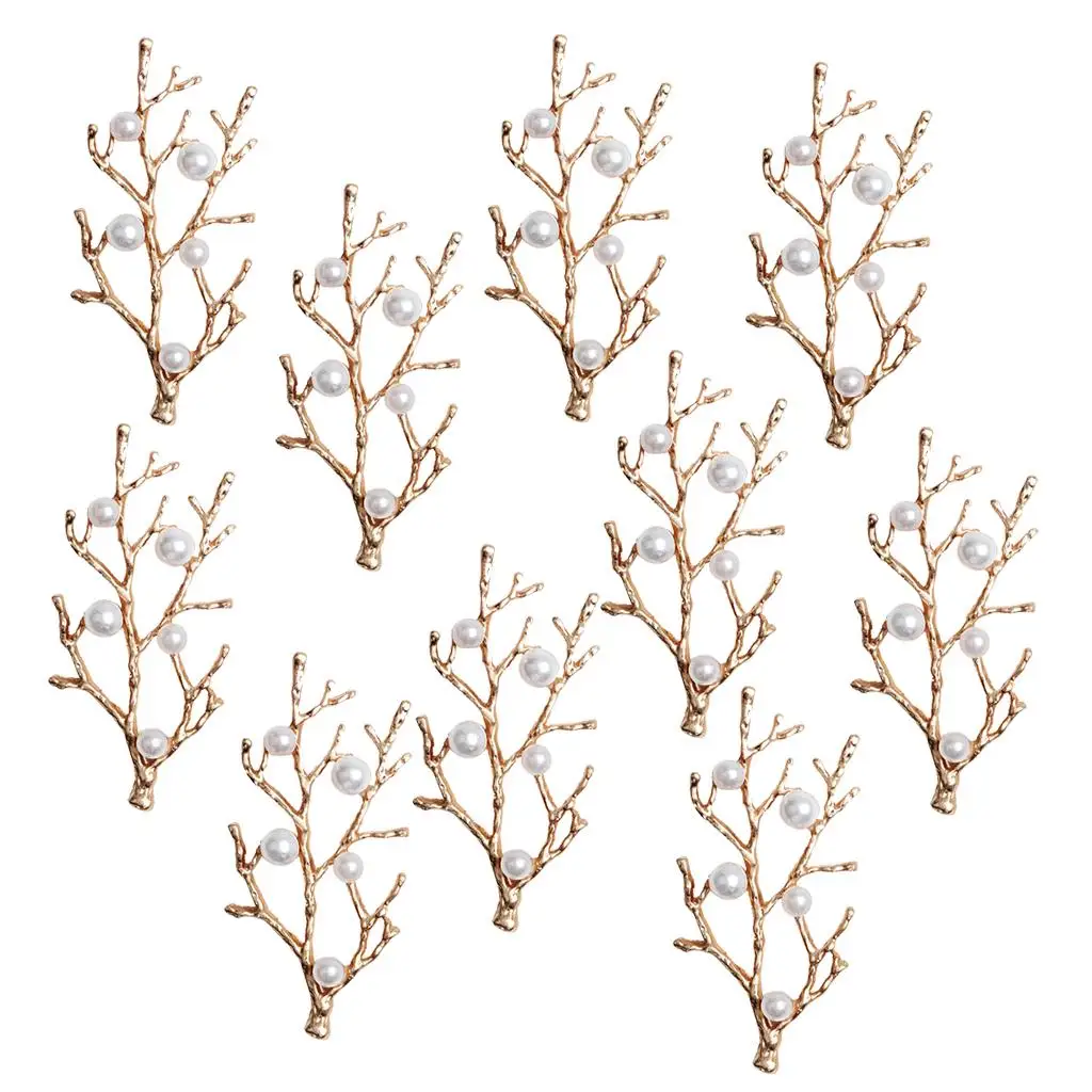

10 Pieces Gold Alloy Branches Pearl Embellishment DIY Scrapbooking Wedding